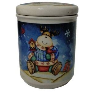 Christmas‎  Ceramic Multi-purpose Canister Jar with Lid Funny Reindeer